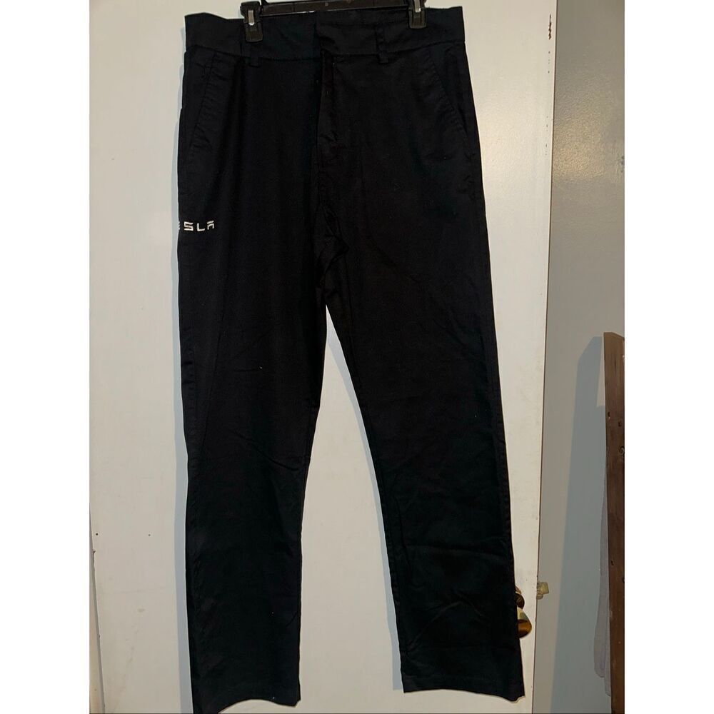 Tesla Pants Mens 36 x 34 Black Straight Leg Embroidered Spellout Workwear chino